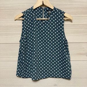 Tahari teal white polka dot shirt blouse top medium